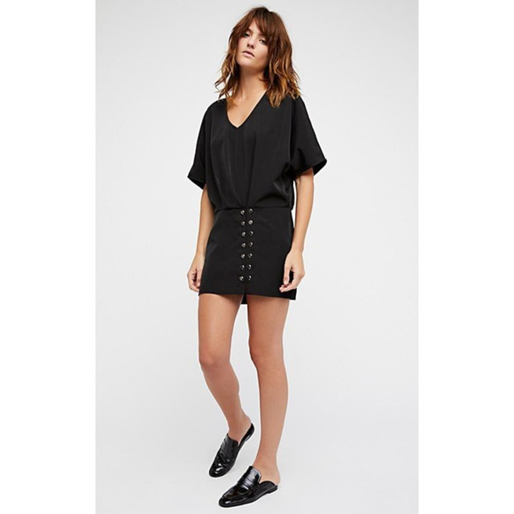 Free People Dresses & Skirts - New Free People Harper Mini Dress $128 BLACK Size 6 Metal Studded Buttons